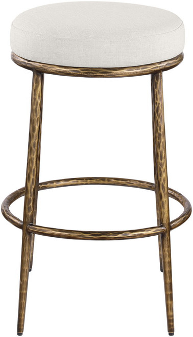 Ferro - Performance Fabric Upholstered Backless Bar Stool - Cream / Antique Brass