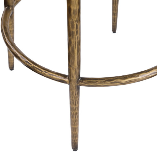 Ferro - Performance Fabric Upholstered Backless Bar Stool - Cream / Antique Brass