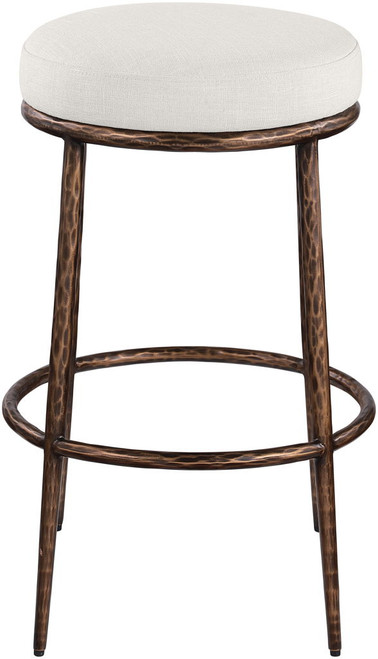 Ferro - Performance Fabric Upholstered Backless Bar Stool - Cream / Antique Bronze