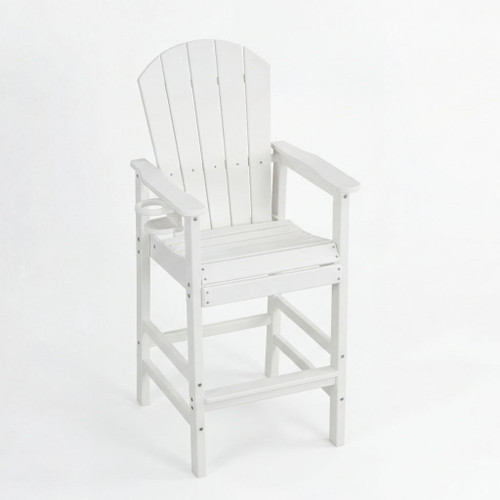 Outdoor Bar Height Adirondack Patio Chair With Cup Holder And Armrests All Weather UV Resistant - White