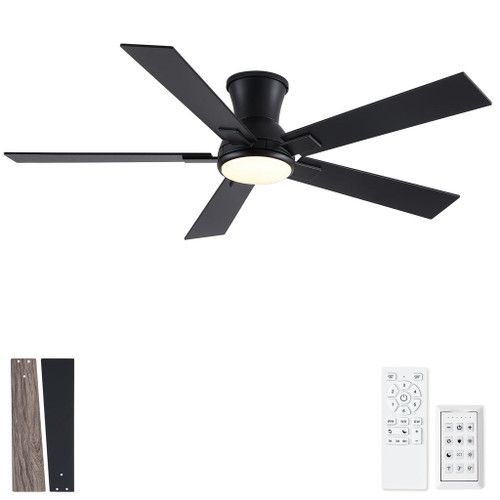 Low Profile Flush Mount Intergrated LED Ceiling Fan With Light And Reversible Quiet Motor
