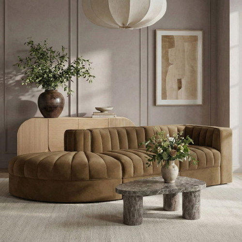 Rummi - Velvet Performance Fabric Upholstered 3 Piece Modular Sectional