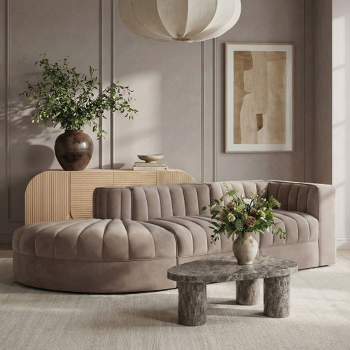 Rummi - Velvet Performance Fabric Upholstered 3 Piece Modular Sectional