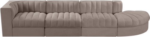 Rummi - Velvet Performance Fabric Upholstered 4 Piece Modular Sectional With Reverse Corner Chair