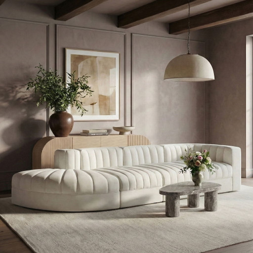 Rummi - Velvet Performance Fabric Upholstered 4 Piece Modular Sectional With Reverse Corner Chair