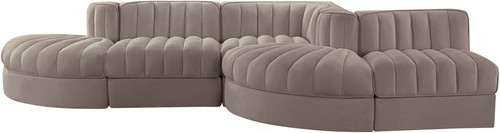 Rummi - Rounded Velvet Performance Fabric Upholstered 5 Piece Modular Sectional