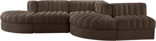 Rummi - Rounded Velvet Performance Fabric Upholstered 5 Piece Modular Sectional