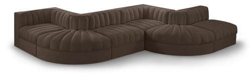 Rummi - Rounded Velvet Performance Fabric Upholstered 6 Piece Modular Sectional