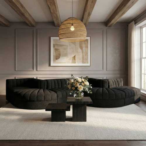 Rummi - Rounded Velvet Performance Fabric Upholstered 6 Piece Modular Sectional