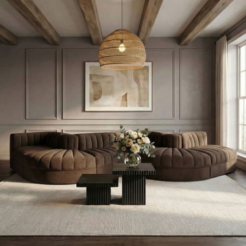 Rummi - Rounded Velvet Performance Fabric Upholstered 6 Piece Modular Sectional