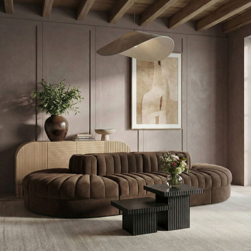 Rummi - Oval Velvet Performance Fabric Upholstered 8 Piece Modular Sectional