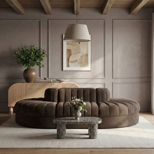 Rummi - Oval Velvet Performance Fabric Upholstered 6 Piece Modular Sectional
