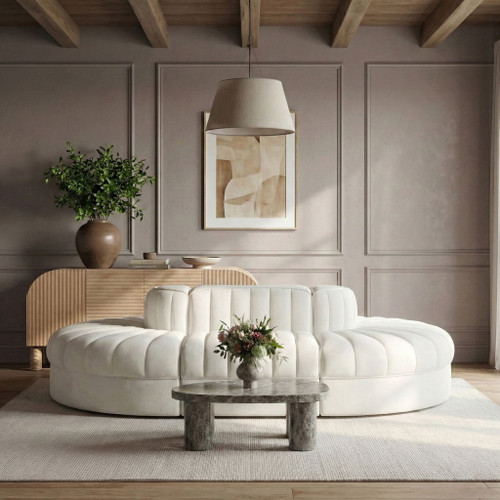 Rummi - Oval Velvet Performance Fabric Upholstered 6 Piece Modular Sectional