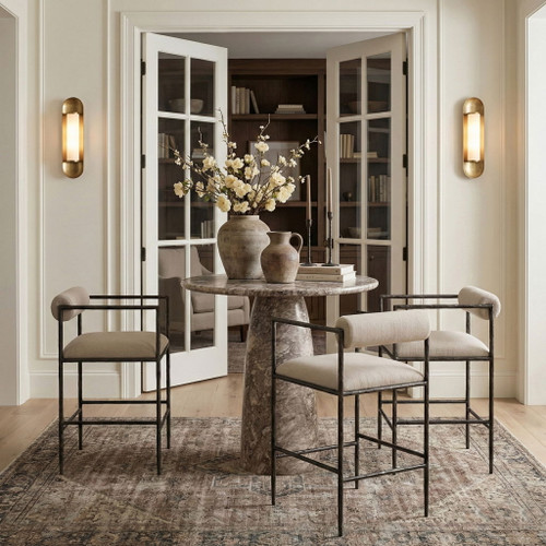 Axis - Linen Textured Beige Fabric Upholstered Counter Stool (Set of 2)