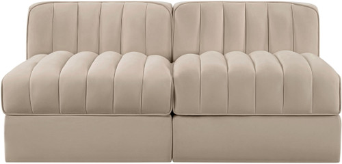 Rummi - Velvet Performance Fabric Upholstered 2 Piece Modular Armless Loveseat