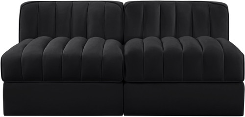 Rummi - Velvet Performance Fabric Upholstered 2 Piece Modular Armless Loveseat