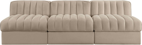 Rummi - Velvet Performance Fabric Upholstered 3 Piece Modular Armless Sofa