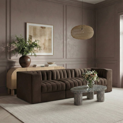 Rummi - Velvet Performance Fabric Upholstered 3 Piece Modular Sofa