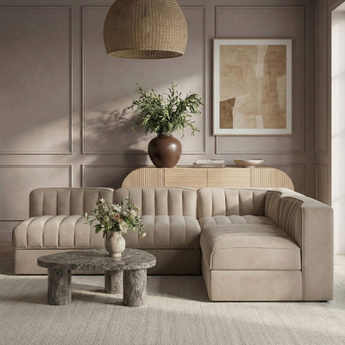 Rummi - Armless Velvet Performance Fabric Upholstered 4 Piece Modular Sectional