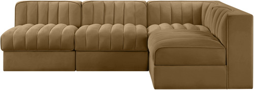 Rummi - Armless Velvet Performance Fabric Upholstered 4 Piece Modular Sectional