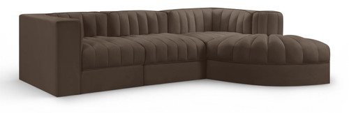 Rummi - Velvet Performance Fabric Upholstered 4 Piece Modular Sectional, With Reverse Corner Chair