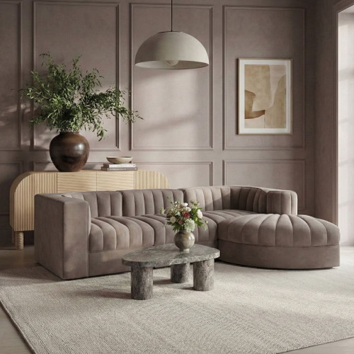 Rummi - Velvet Performance Fabric Upholstered 4 Piece Modular Sectional, With Reverse Corner Chair