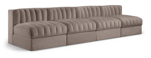 Rummi - Armless Velvet Performance Fabric Upholstered 4 Piece Modular Sofa