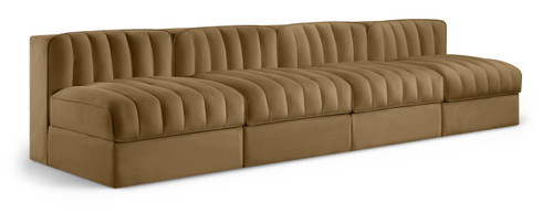 Rummi - Armless Velvet Performance Fabric Upholstered 4 Piece Modular Sofa