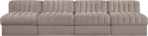 Rummi - Armless Velvet Performance Fabric Upholstered 4 Piece Modular Sofa