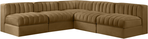 Rummi - Armless Velvet Performance Fabric Upholstered 5 Piece Modular Sectional