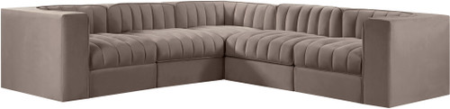 Rummi - Symmetrical Velvet Performance Fabric Upholstered 5 Piece Modular Sectional