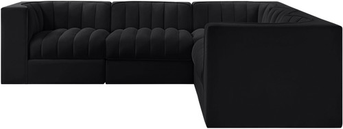 Rummi - Symmetrical Velvet Performance Fabric Upholstered 5 Piece Modular Sectional