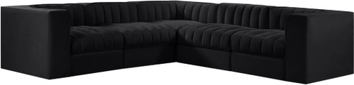 Rummi - Symmetrical Velvet Performance Fabric Upholstered 5 Piece Modular Sectional
