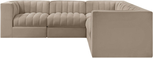 Rummi - Symmetrical Velvet Performance Fabric Upholstered 5 Piece Modular Sectional