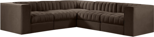 Rummi - Symmetrical Velvet Performance Fabric Upholstered 5 Piece Modular Sectional