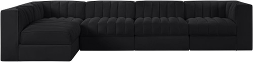 Rummi - Velvet Performance Fabric Upholstered 5 Piece Modular Sectional, L-Shaped (Right)