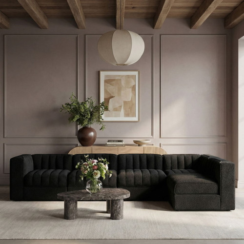 Rummi - Velvet Performance Fabric Upholstered 5 Piece Modular Sectional, L-Shaped (Right)