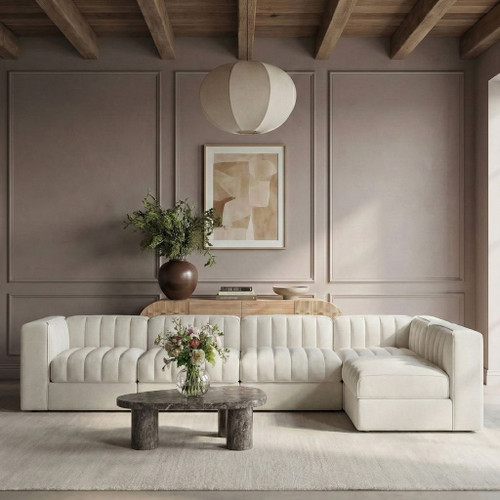 Rummi - Velvet Performance Fabric Upholstered 5 Piece Modular Sectional, L-Shaped (Right)