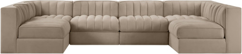 Rummi - Armless Velvet Performance Fabric Upholstered 6 Piece Modular Sectional