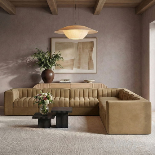 Rummi - Symmetrical Velvet Performance Fabric Upholstered 7 Piece Modular Sectional (With 3 Corner Chairs)