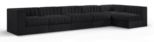 Rummi - Velvet Performance Fabric Upholstered 6 Piece Modular Sectional, L-Shaped (Right)