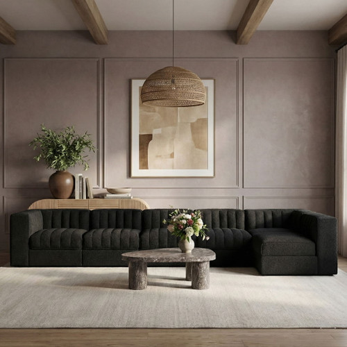 Rummi - Velvet Performance Fabric Upholstered 6 Piece Modular Sectional, L-Shaped (Right)