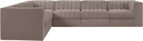 Rummi - Velvet Performance Fabric Upholstered 6 Piece Modular Sectional (With 3 Corner Chairs)