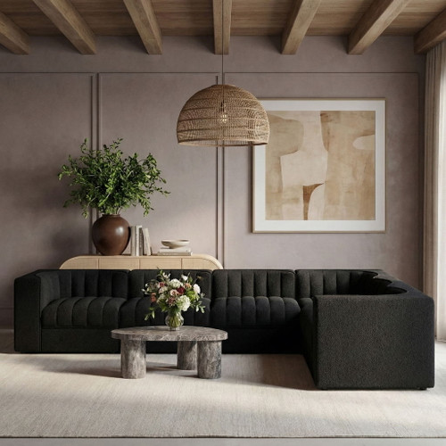 Rummi - Velvet Performance Fabric Upholstered 6 Piece Modular Sectional (With 3 Corner Chairs)