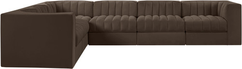 Rummi - Velvet Performance Fabric Upholstered 6 Piece Modular Sectional (With 3 Corner Chairs)