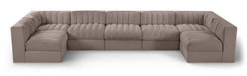 Rummi - Velvet Performance Fabric Upholstered 7 Piece Modular Sectional (With 2 Corner Chairs)
