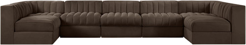 Rummi - Velvet Performance Fabric Upholstered 7 Piece Modular Sectional (With 2 Corner Chairs)