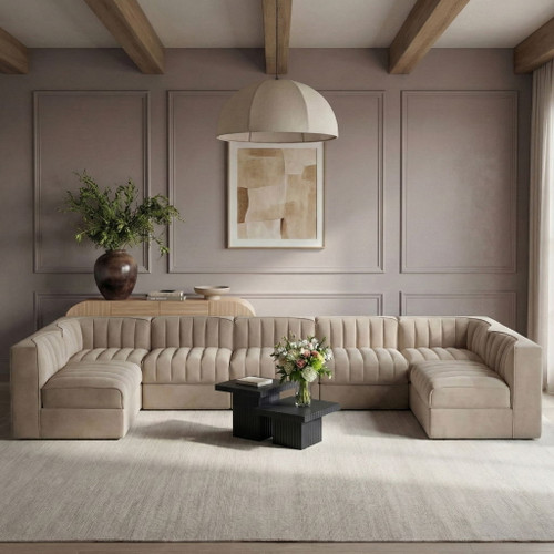 Rummi - Velvet Performance Fabric Upholstered 7 Piece Modular Sectional (With 2 Corner Chairs)