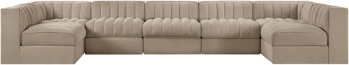 Rummi - Velvet Performance Fabric Upholstered 7 Piece Modular Sectional (With 2 Corner Chairs)
