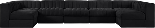 Rummi - Velvet Performance Fabric Upholstered 7 Piece Modular Sectional (With 2 Corner Chairs)